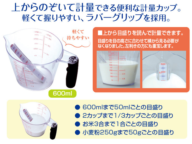 見やすい計量カップ 600ml　商品詳細